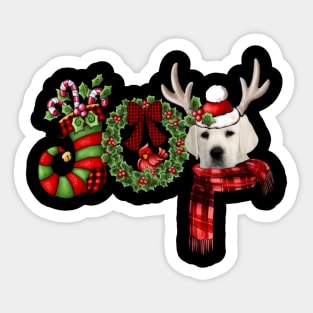 Christmas Joy Dwarf Stocking Reindeer White Labrador Sticker